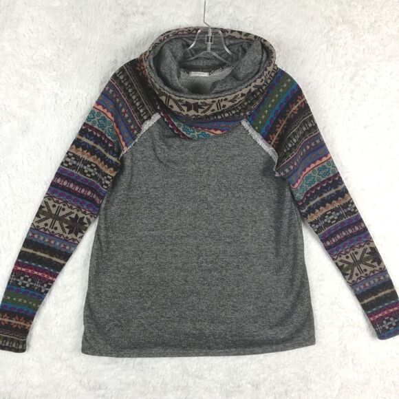12 Pm By Mon Ami Sweaters - 12pm Mon Ami Womens Sweater Cowl Neck Aztec Print‎ Colorblock Gray Multicolor S